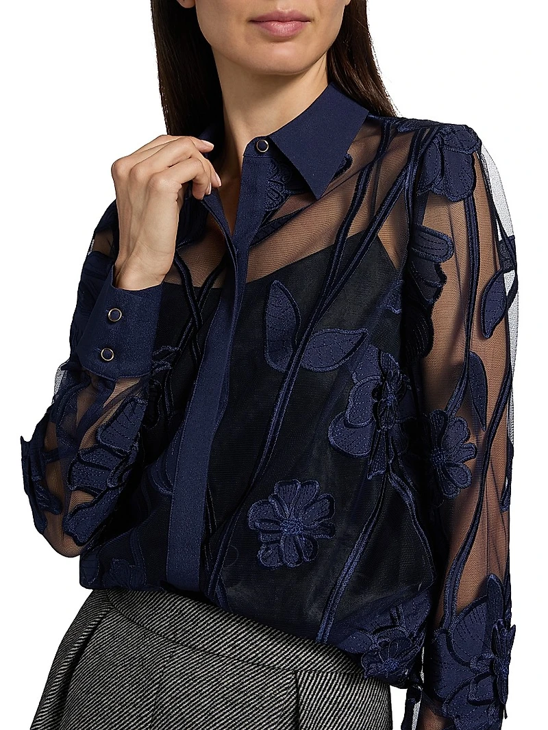 Ashton Grand Fleur Embroidered Sheer Blouse