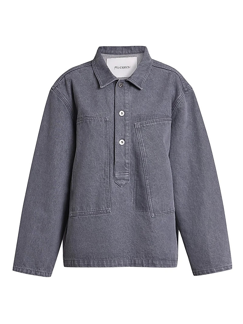 Patch-Pocket Denim Rugby Shirt
