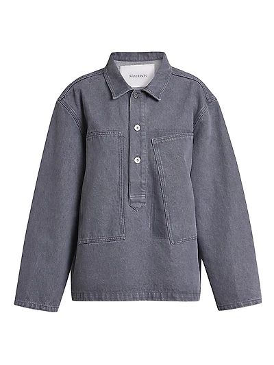 Patch-Pocket Denim Rugby Shirt