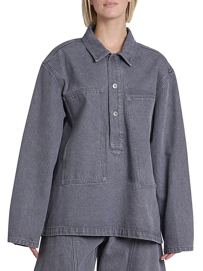 Patch-Pocket Denim Rugby Shirt