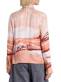Abstract Print Long-Sleeve Polo Top