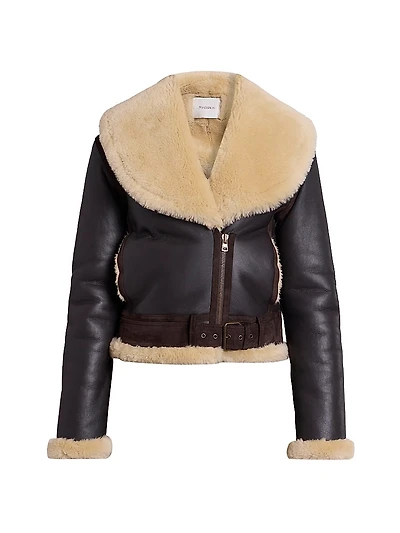 Shearling-Trimmed Leather Aviator Jacket