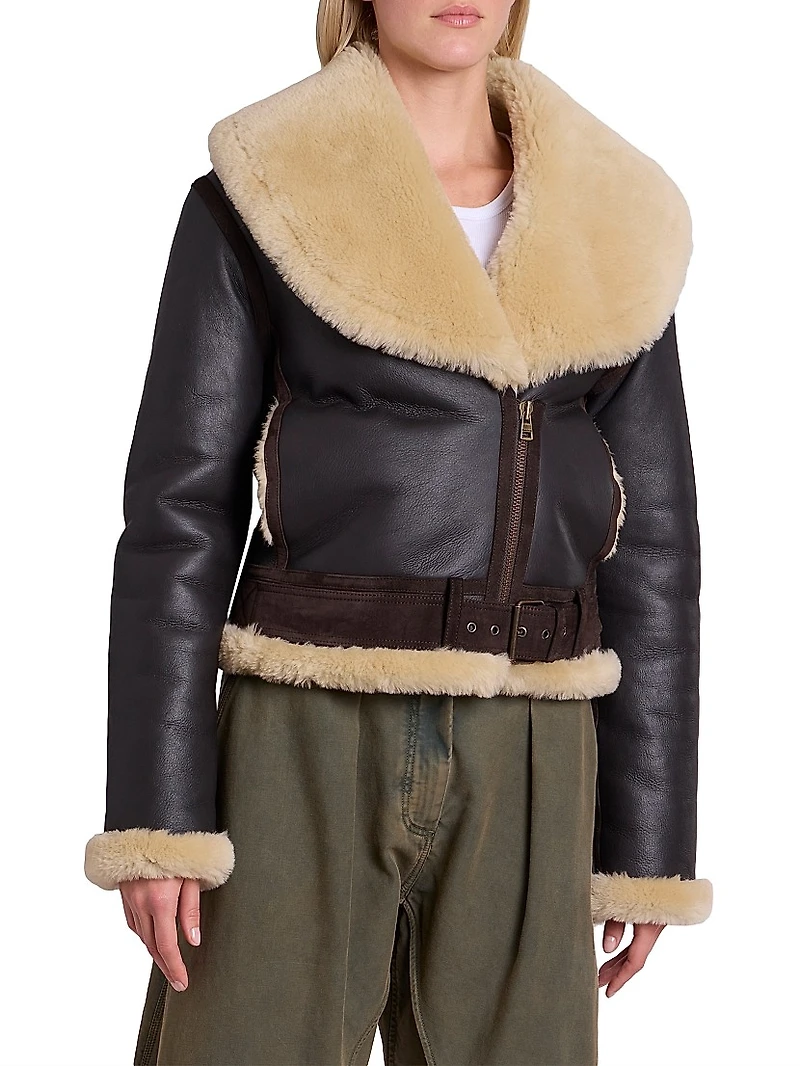 Shearling-Trimmed Leather Aviator Jacket