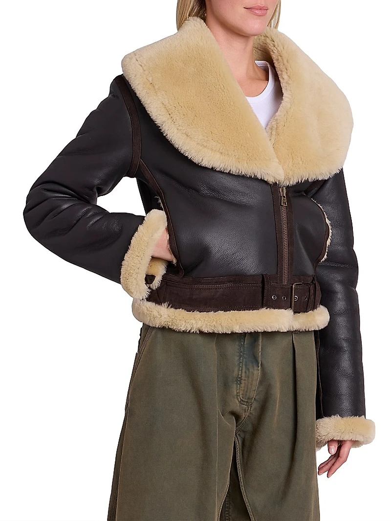 Shearling-Trimmed Leather Aviator Jacket