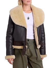 Shearling-Trimmed Leather Aviator Jacket