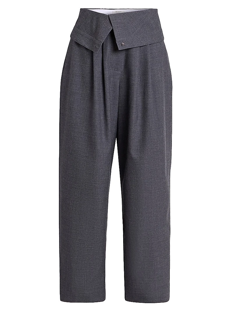 Foldover Wool Wide-Leg Pants