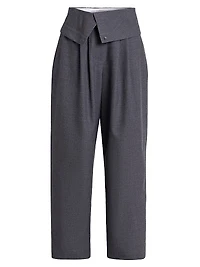 Foldover Wool Wide-Leg Pants
