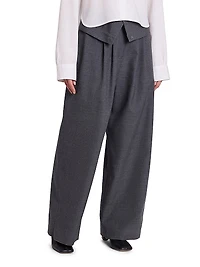 Foldover Wool Wide-Leg Pants