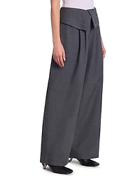 Foldover Wool Wide-Leg Pants