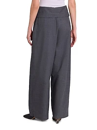 Foldover Wool Wide-Leg Pants