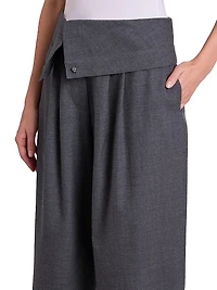 Foldover Wool Wide-Leg Pants