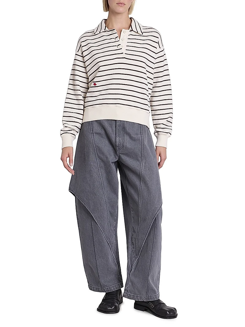 Striped Cotton Polo Sweatshirt