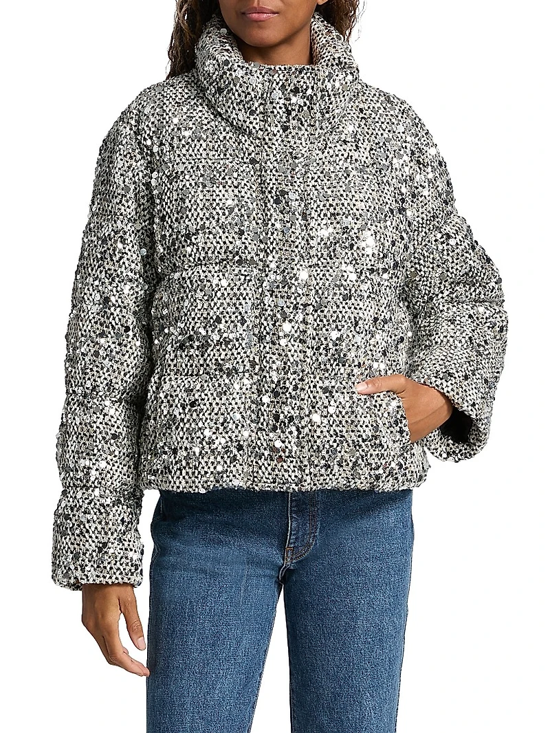 Hayes Sequined Tweed Puffer Jacket