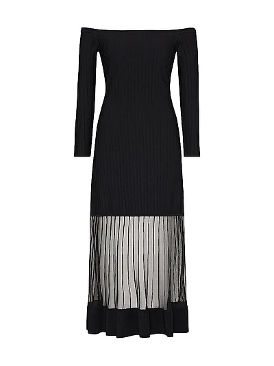 Ots Sheer Knit Off-Shoulder Midi-Dress