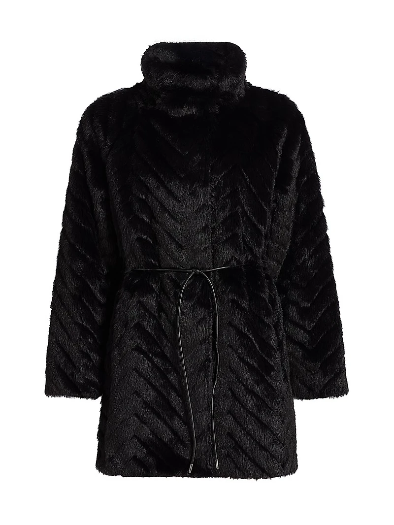 Dayna Chevron Faux-Fur Coat