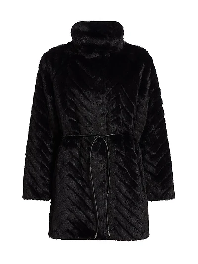 Dayna Chevron Faux-Fur Coat