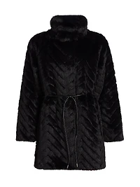 Dayna Chevron Faux-Fur Coat