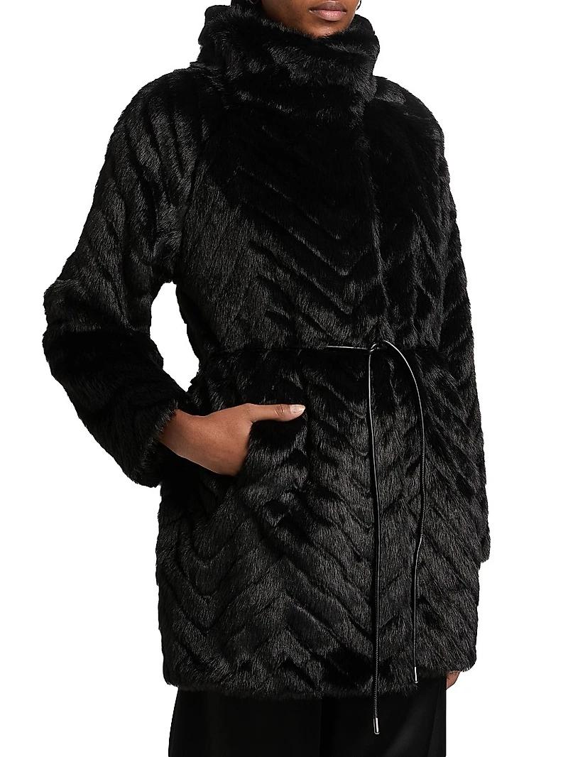 Dayna Chevron Faux-Fur Coat