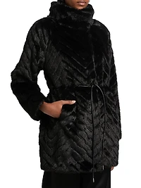 Dayna Chevron Faux-Fur Coat