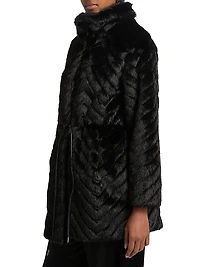 Dayna Chevron Faux-Fur Coat