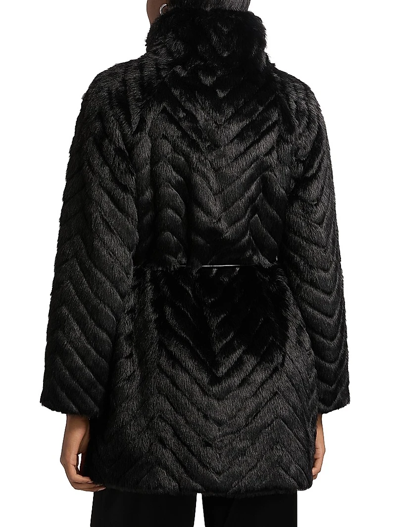 Dayna Chevron Faux-Fur Coat