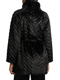 Dayna Chevron Faux-Fur Coat