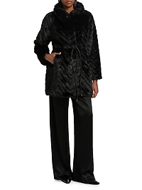 Dayna Chevron Faux-Fur Coat