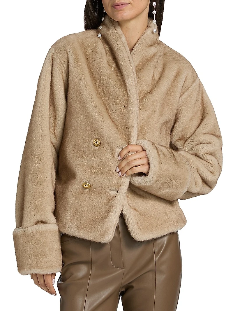 Faux-Fur Shawl Belted Jacket