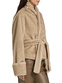 Faux-Fur Shawl Belted Jacket