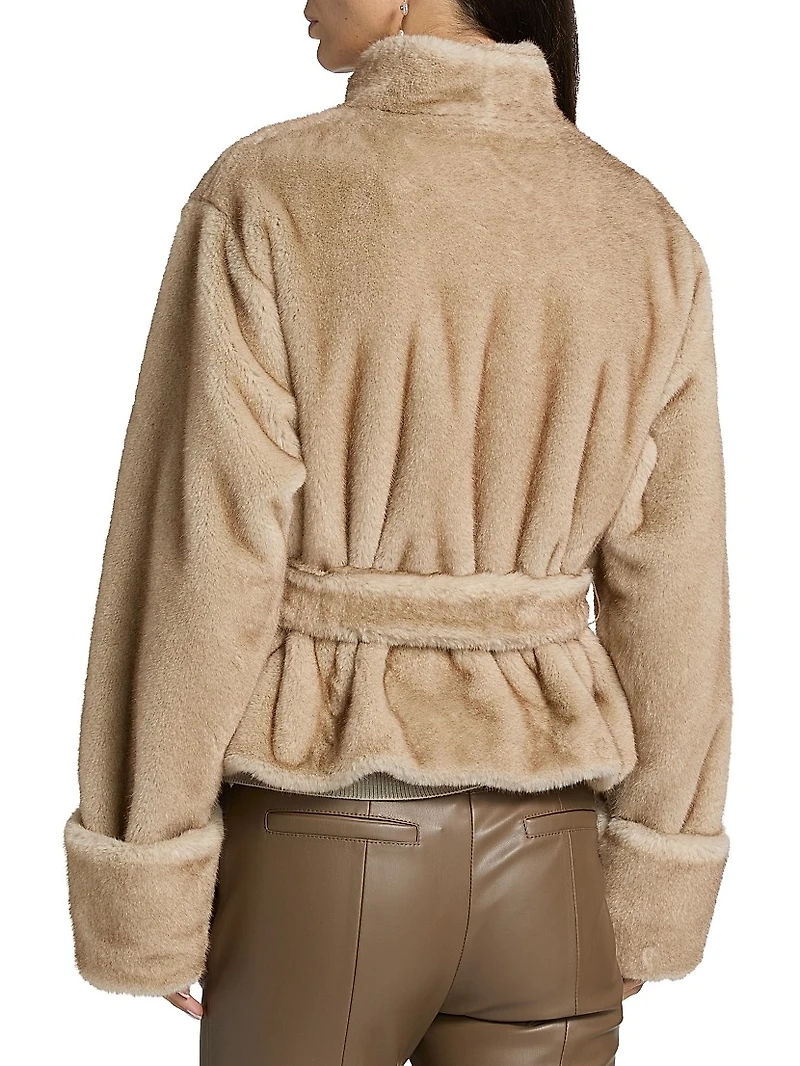 Faux-Fur Shawl Belted Jacket