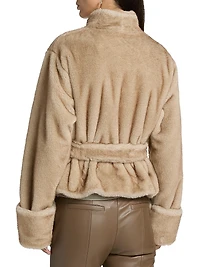 Faux-Fur Shawl Belted Jacket