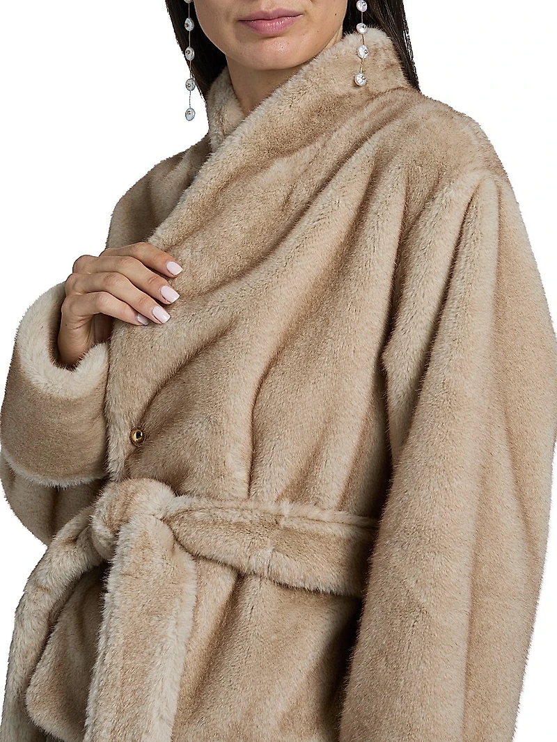 Faux-Fur Shawl Belted Jacket