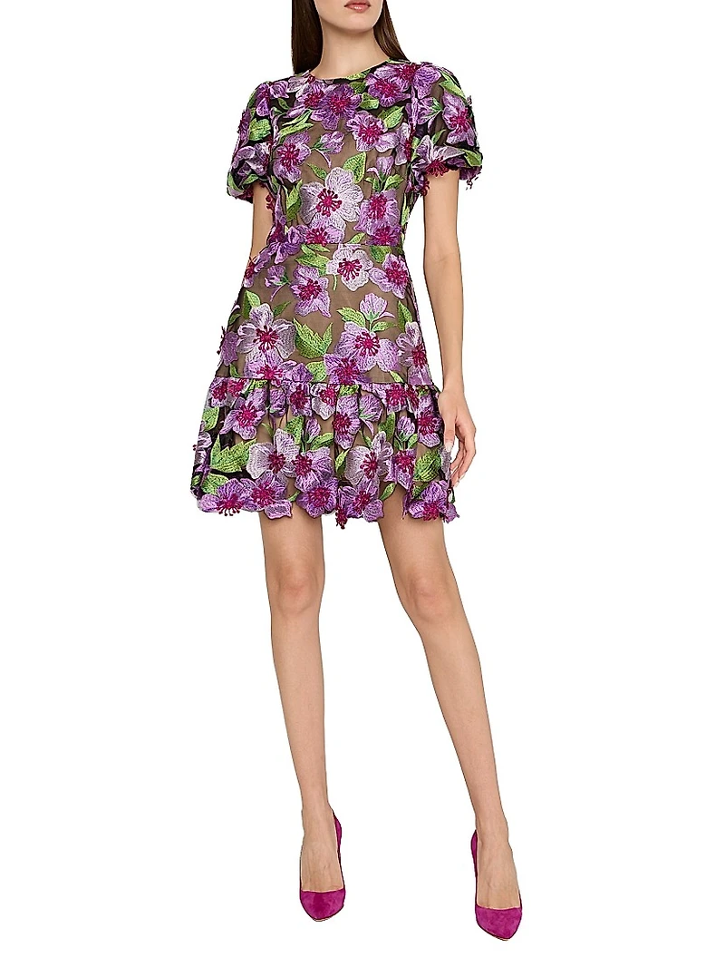 Yasmin Floral-Embroidered Fit & Flare Minidress