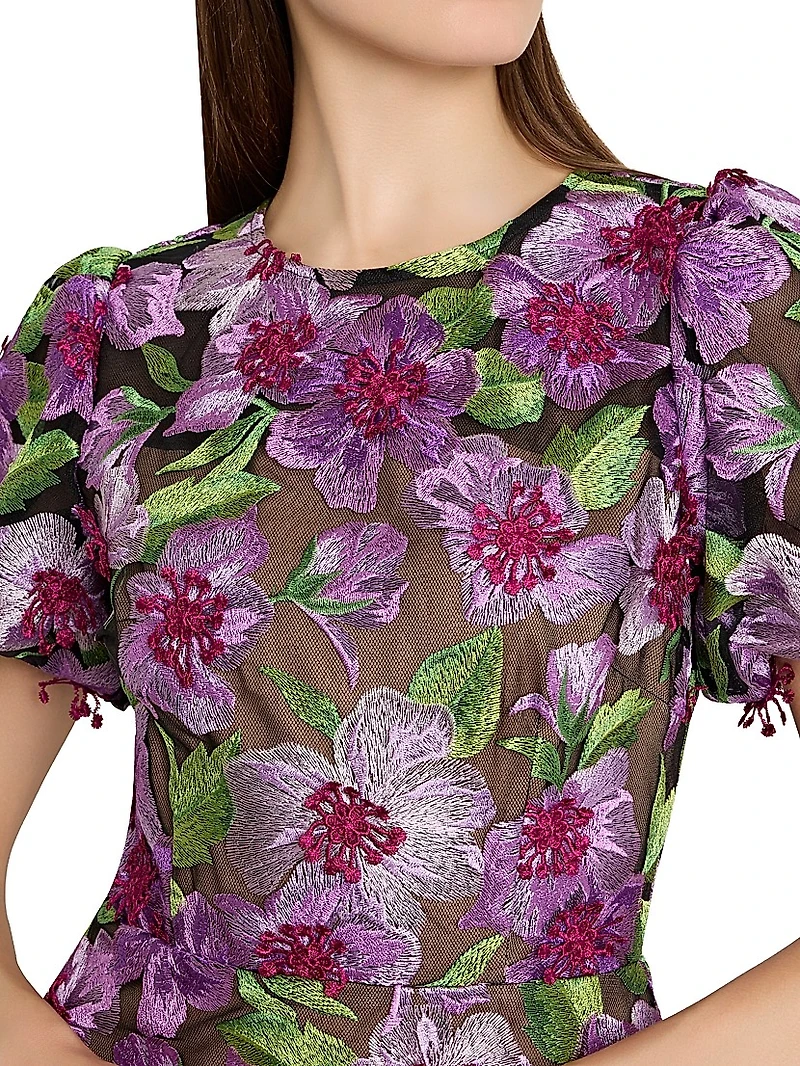 Yasmin Floral-Embroidered Fit & Flare Minidress