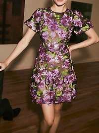 Yasmin Floral-Embroidered Fit & Flare Minidress