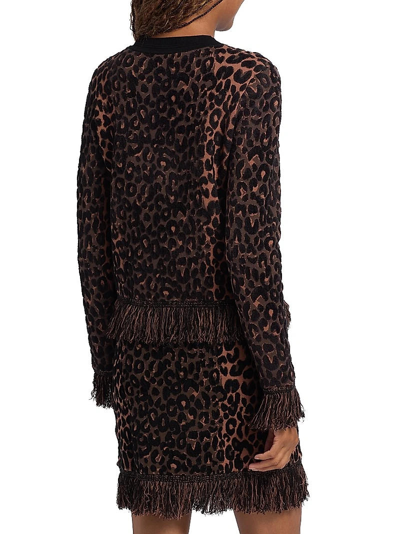 Textured Leopard Fringe Cardigan