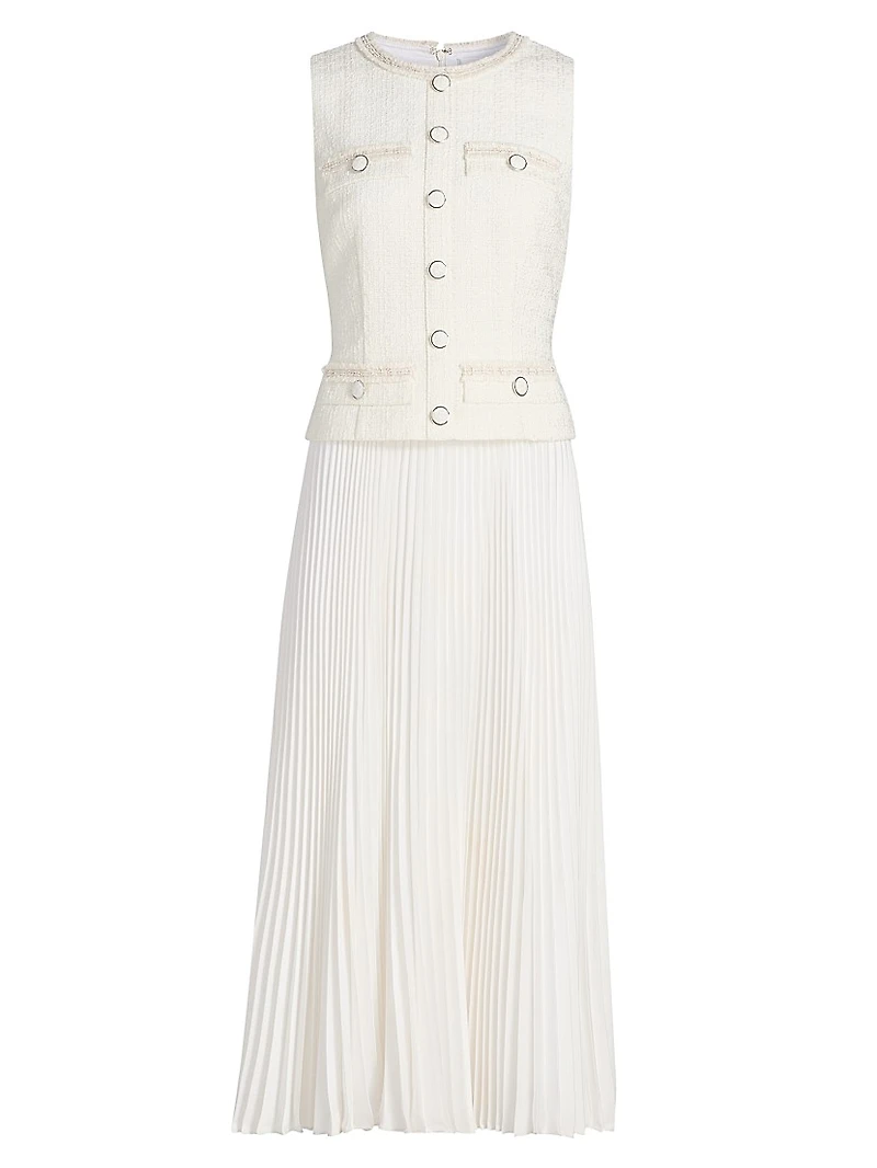 Bouclé Mixed-Media Midi-Dress