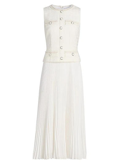 Bouclé Mixed-Media Midi-Dress