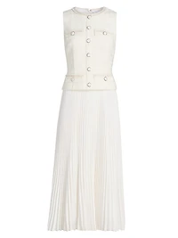 Bouclé Mixed-Media Midi-Dress