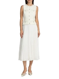 Bouclé Mixed-Media Midi-Dress