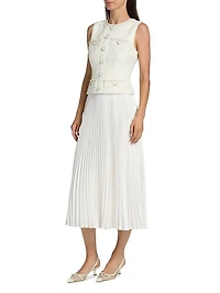 Bouclé Mixed-Media Midi-Dress