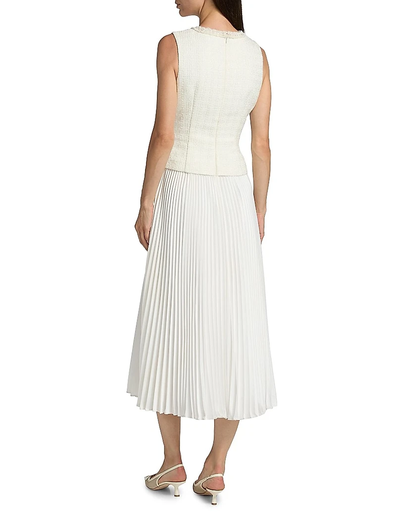 Bouclé Mixed-Media Midi-Dress
