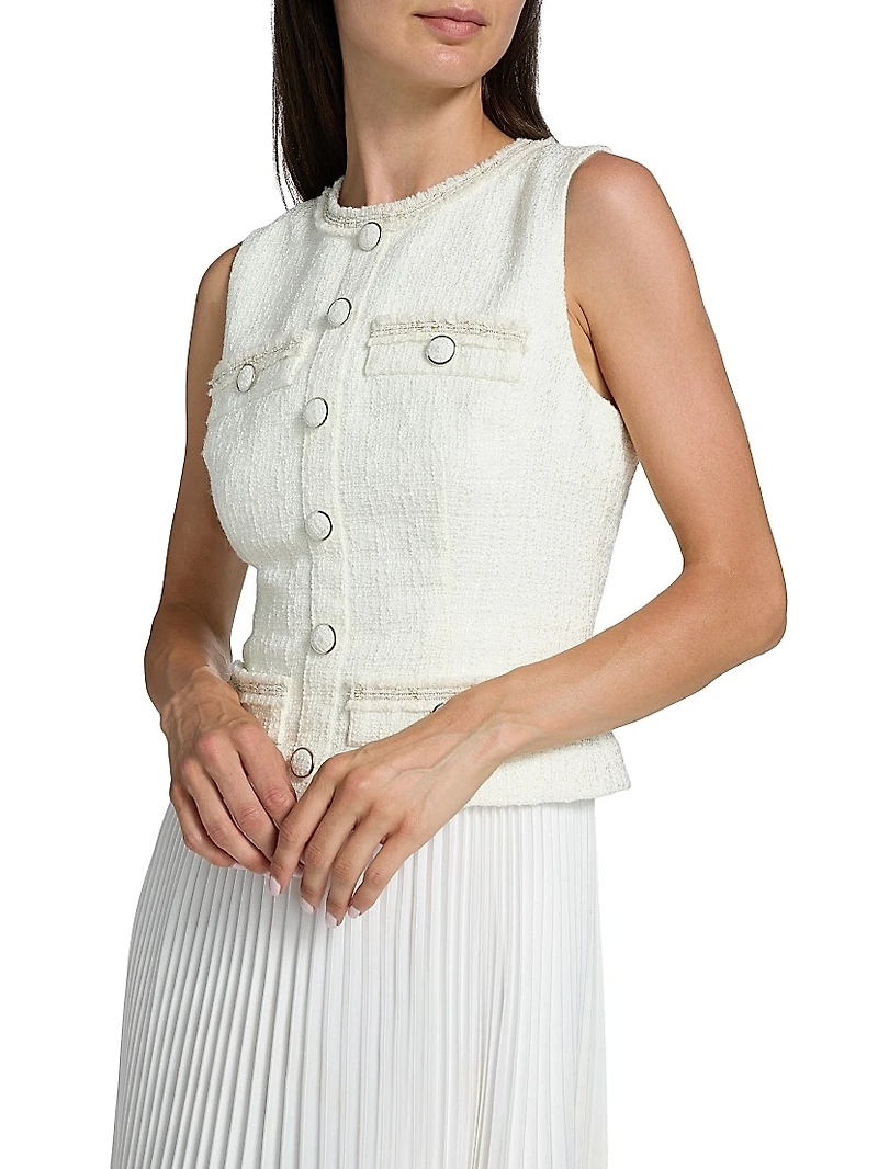 Bouclé Mixed-Media Midi-Dress