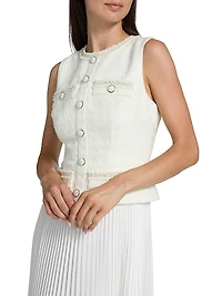 Bouclé Mixed-Media Midi-Dress