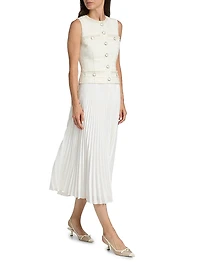 Bouclé Mixed-Media Midi-Dress