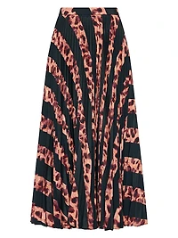 Otha Striped Leopard Pleated Midi-Skirt