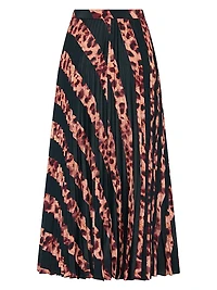 Otha Striped Leopard Pleated Midi-Skirt
