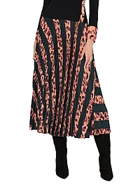 Otha Striped Leopard Pleated Midi-Skirt