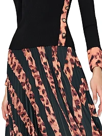 Otha Striped Leopard Pleated Midi-Skirt