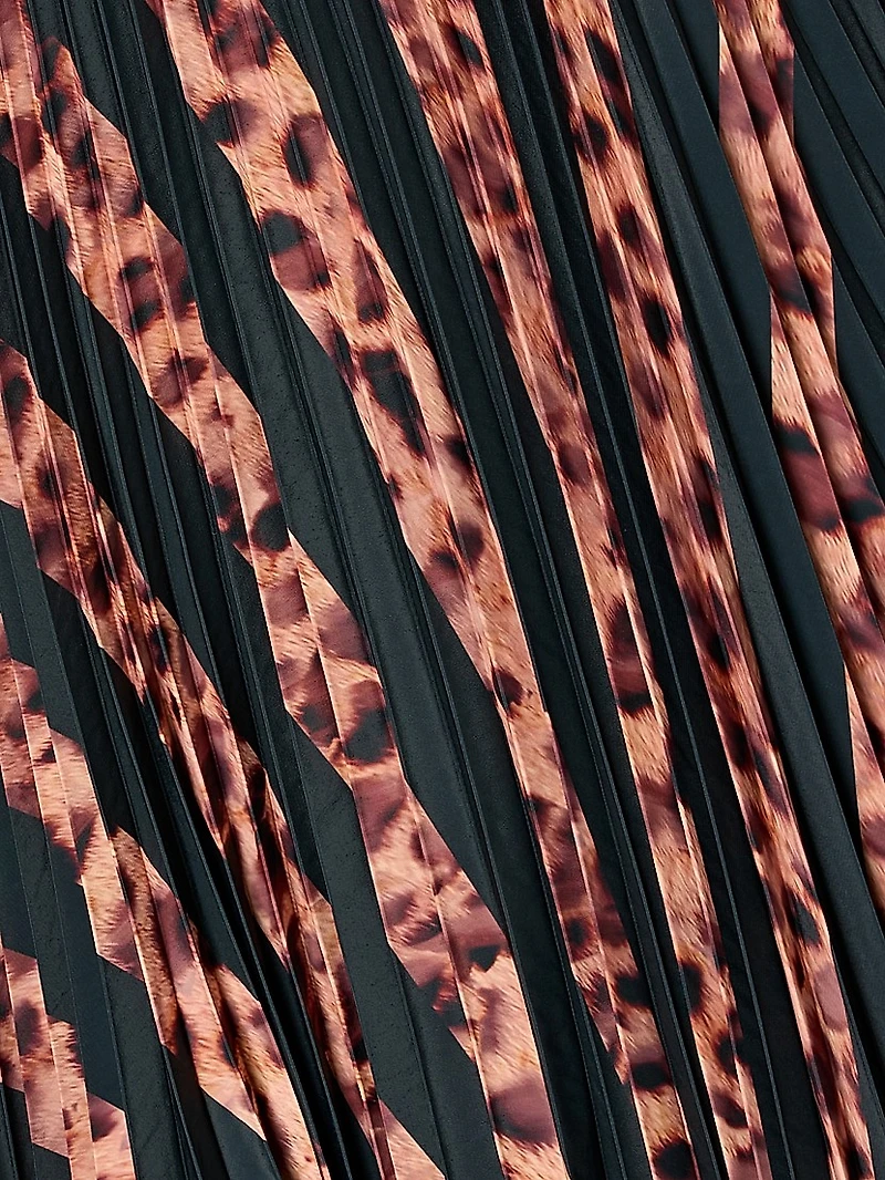 Otha Striped Leopard Pleated Midi-Skirt